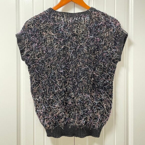 Vintage Handknit Black Rainbow Confetti Crochet Sweater Tee - Picture 2 of 12